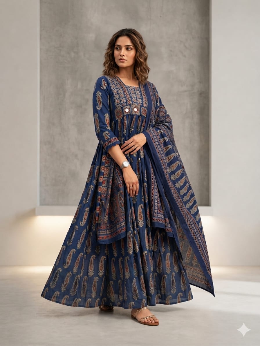 Ajrakh Anarkali plazo suit