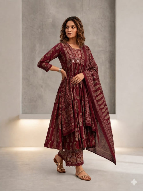 Ajrakh Anarkali plazo suit