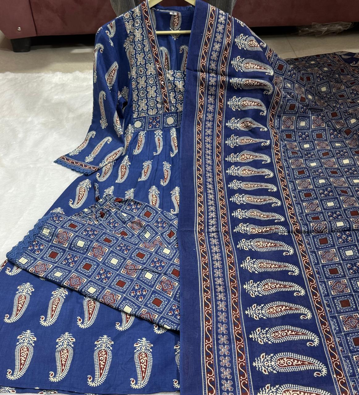 Ajrakh Anarkali plazo suit