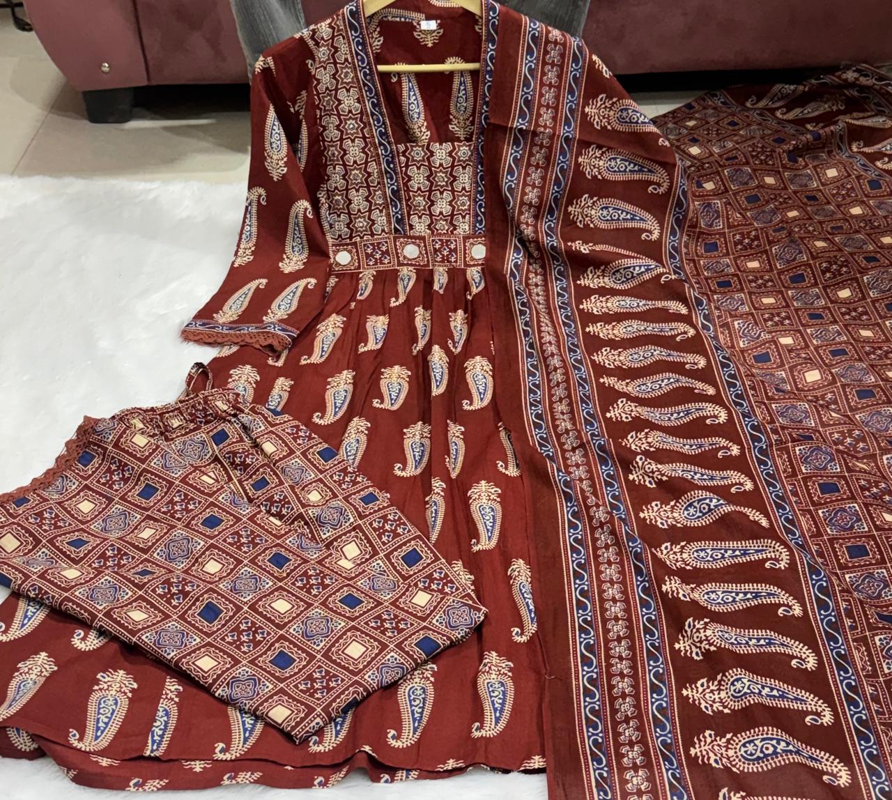 Ajrakh Anarkali plazo suit