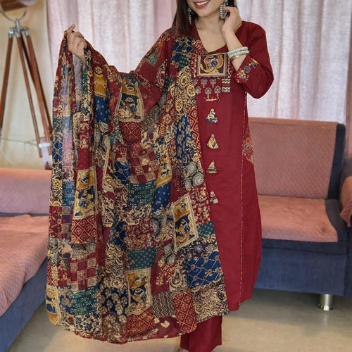 Cotton Kurta pent and Dupatta Sets