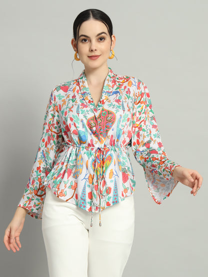 Peacock Print Empire Top