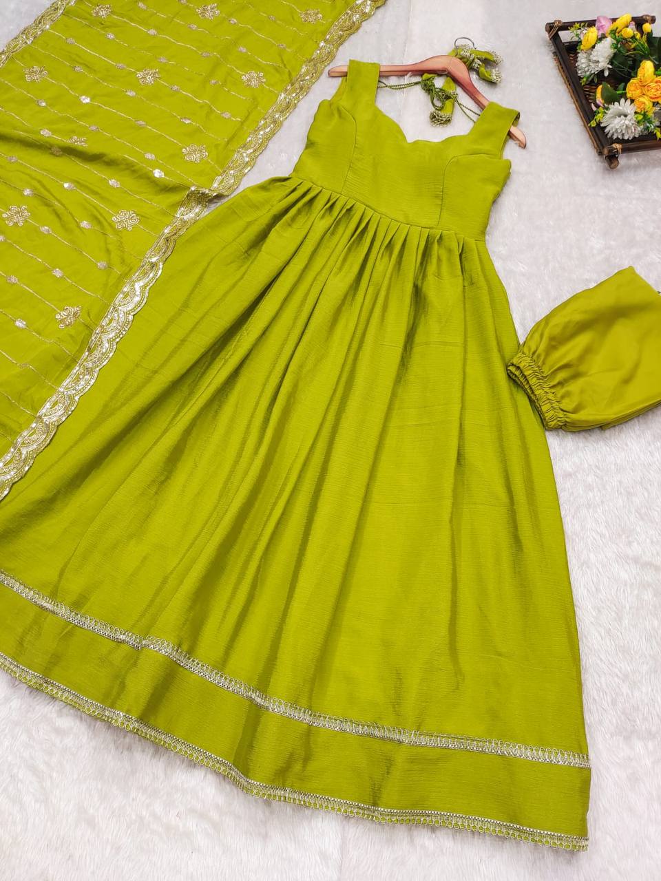 Shree Designer Party Wear Look Gown With Bottom And Dupatta