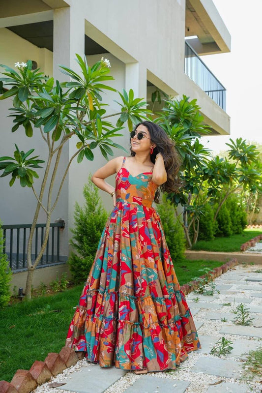 Rayon Gown With Full Flare and Multicolor Digital Print - Shree