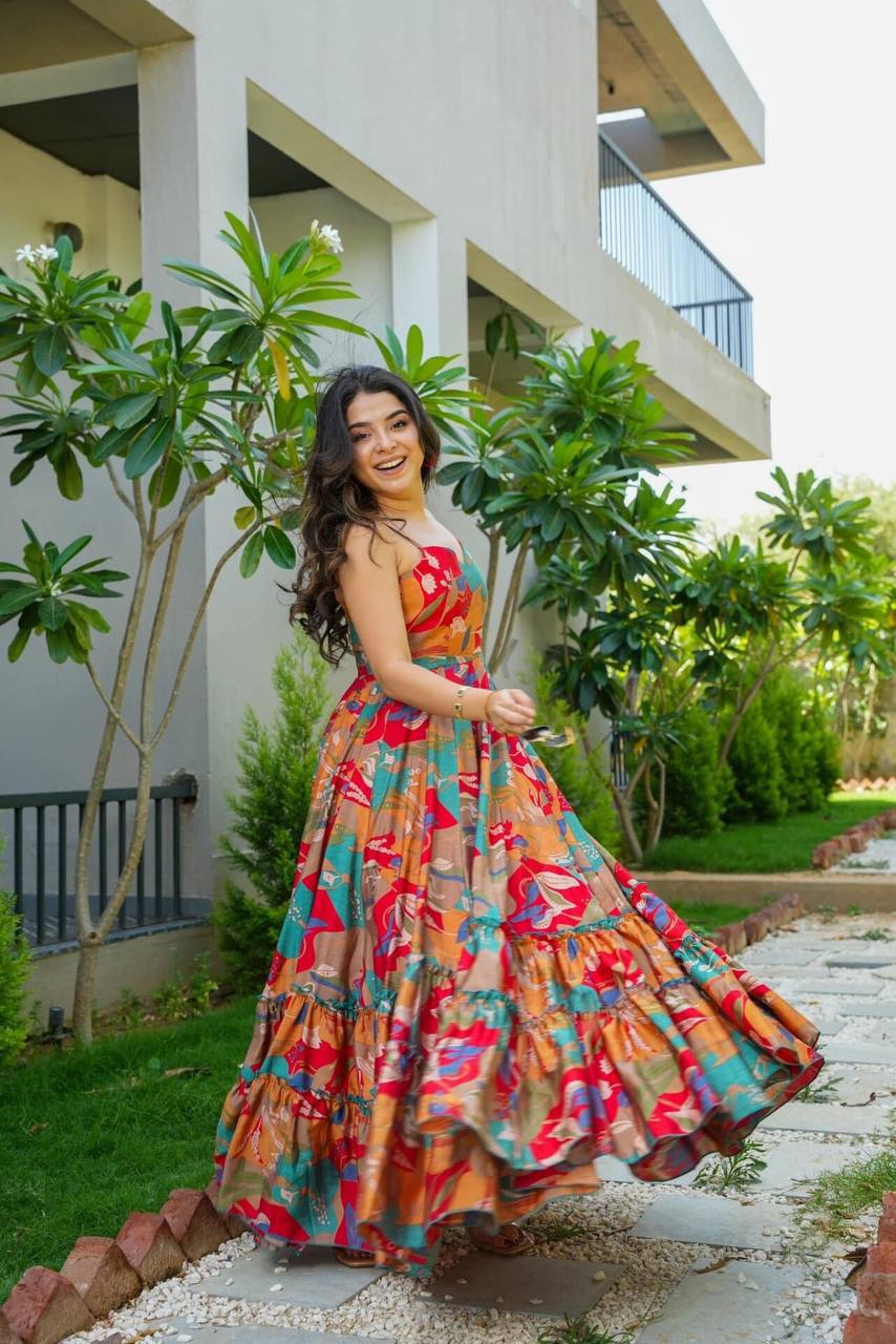 Rayon Gown With Full Flare and Multicolor Digital Print - Shree