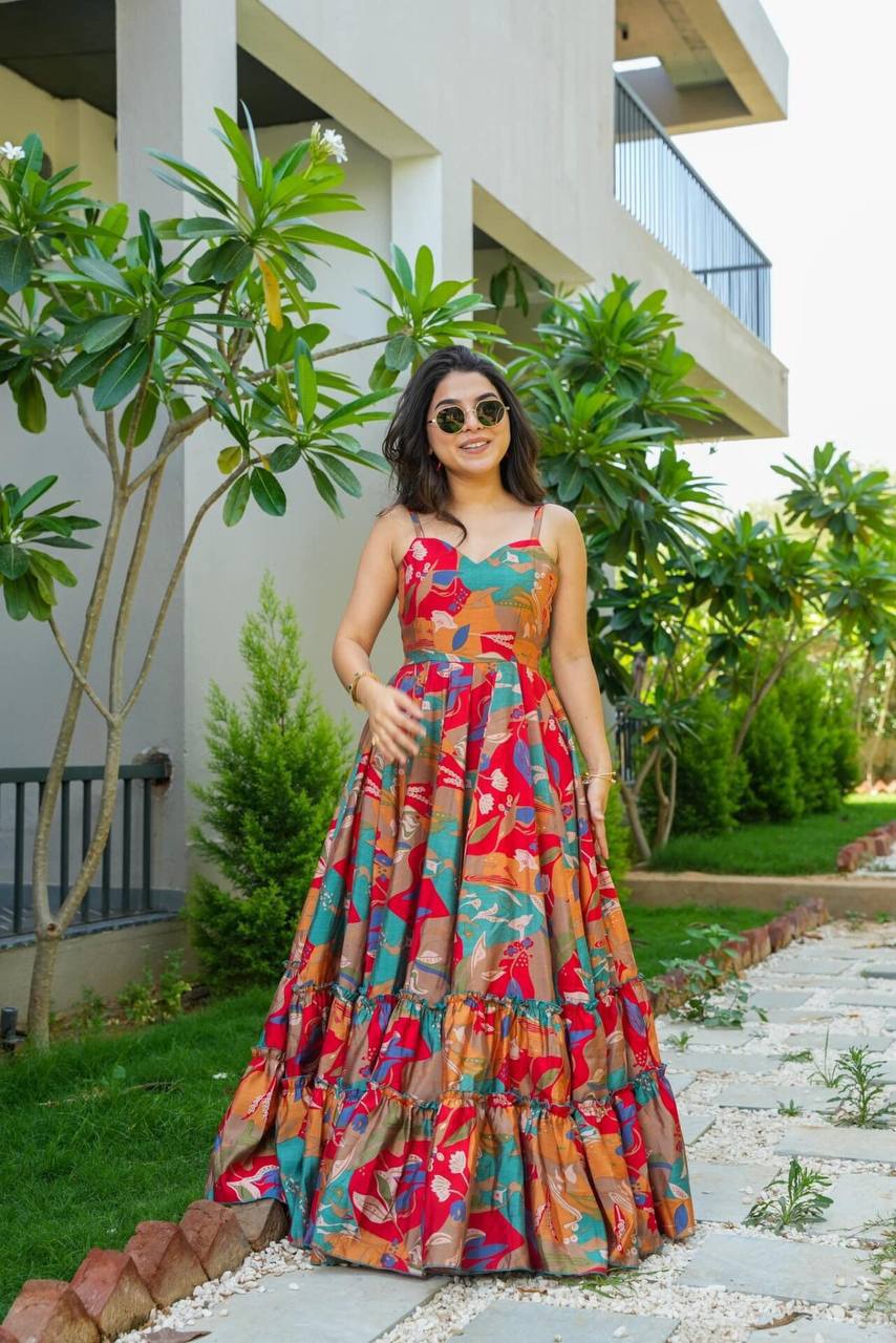 Rayon Gown With Full Flare and Multicolor Digital Print - Shree