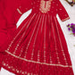 Red Indian Party Wear Gown In Chinon With Embroidery And Sequence