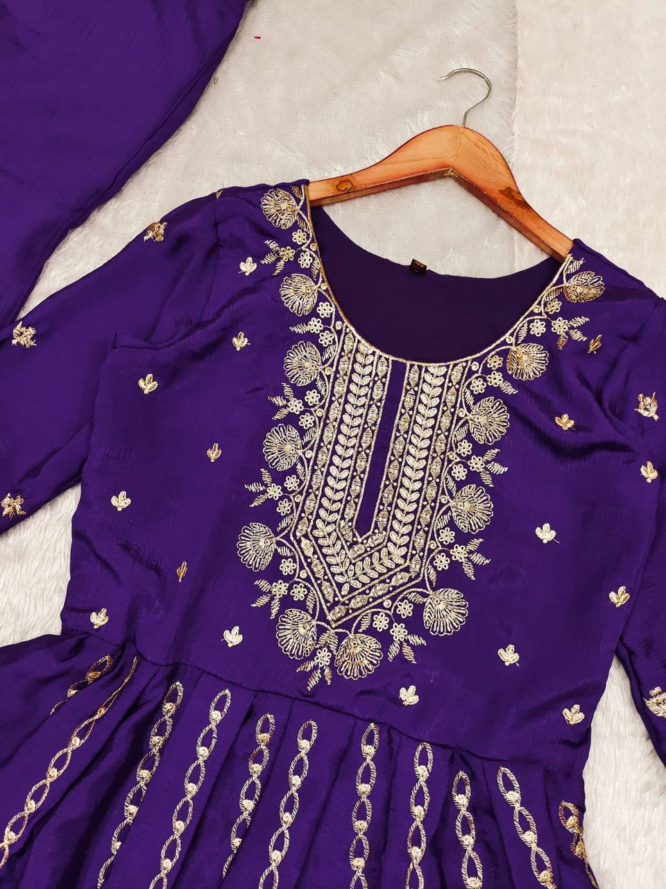 Purple Indian Party Wear Gown In Chinon With Embroidery And Sequence Work