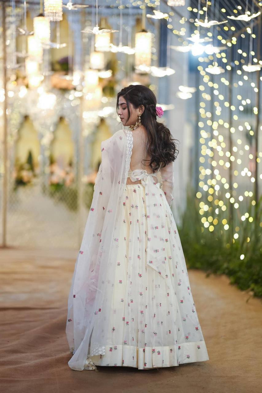 Meraki White Organza Lehenga Set