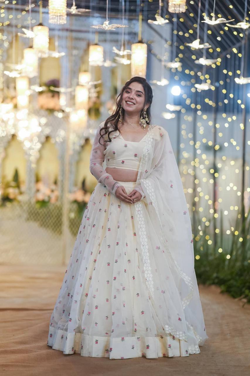 Meraki White Organza Lehenga Set