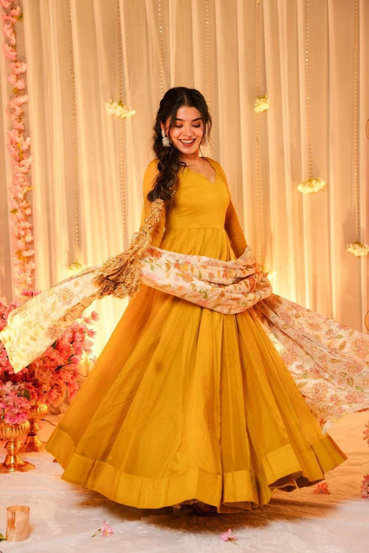 Mustard Hues Organza Maxi Set - Shree Fashion