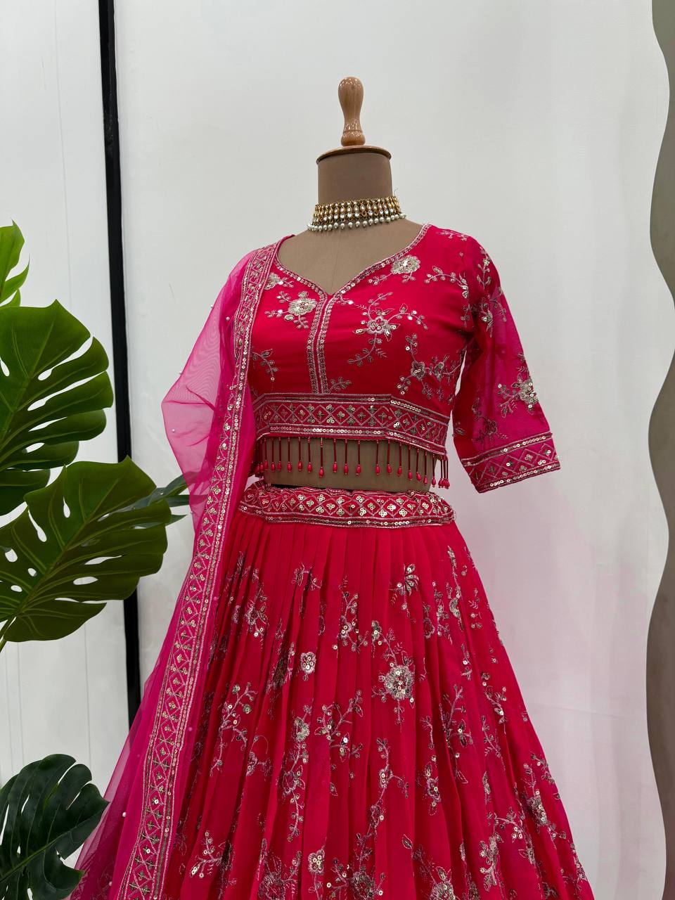 Rani Pink Color Sequence Embroidery Work Designer Lehenga Choli For Wedding Function