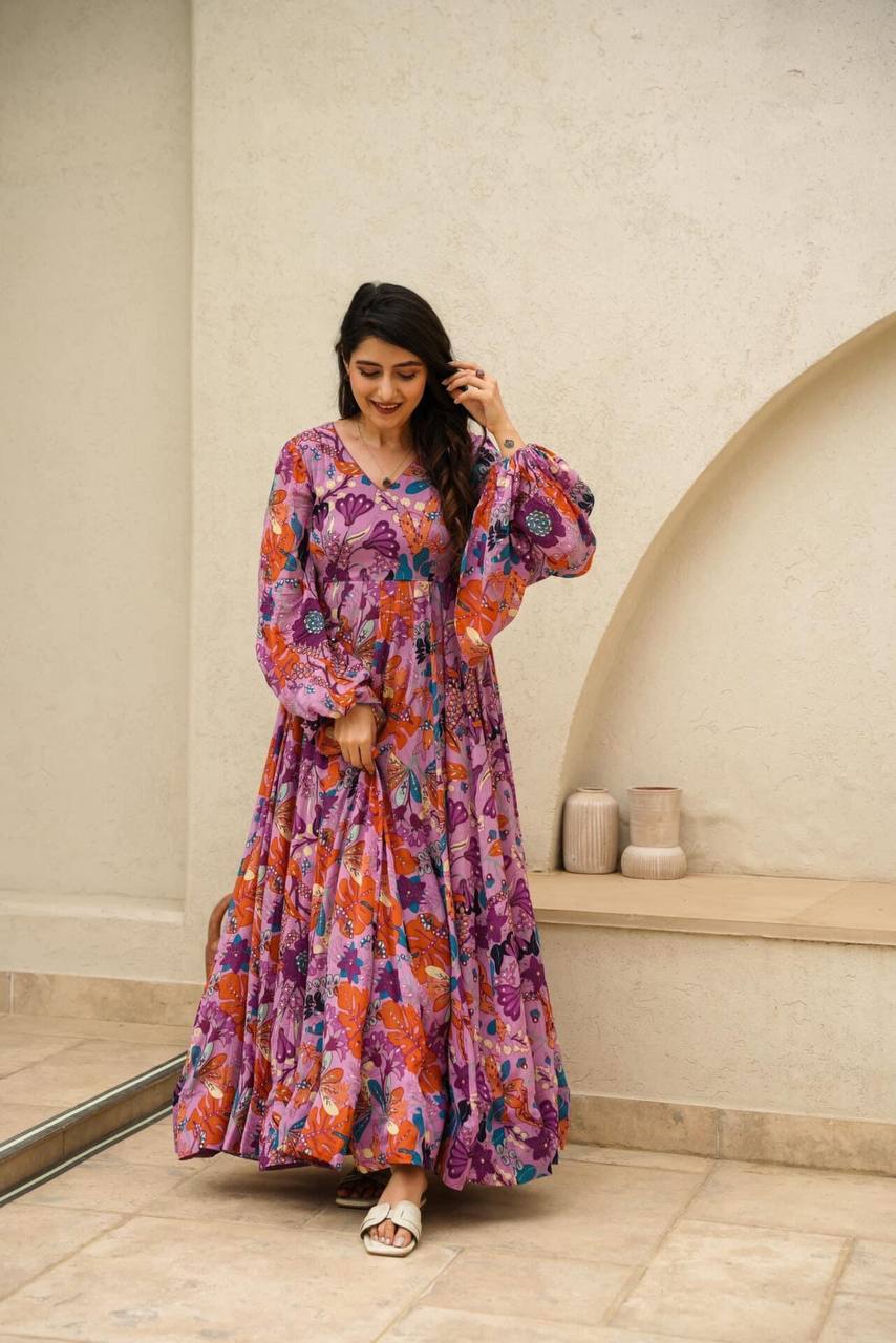 Purple Glory Chinon Maxi -Buy Designer Ethnic Wear For Women