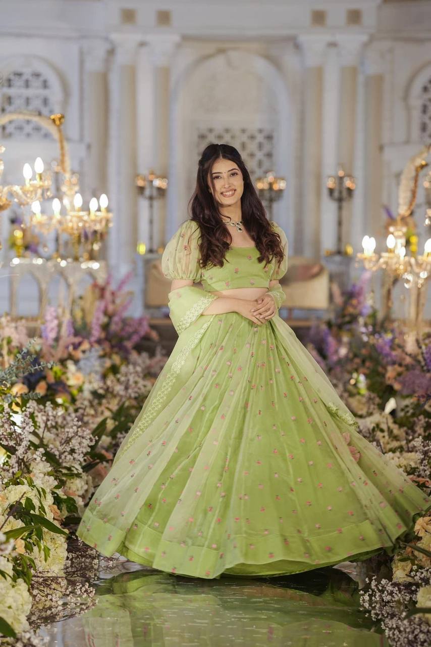 Russian Silk Pista Lotus  Lehenga Choli With Dupatta