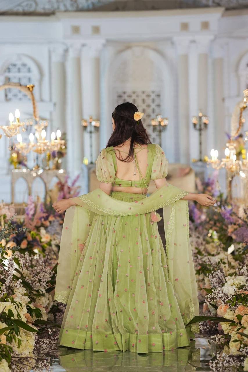 Russian Silk Pista Lotus  Lehenga Choli With Dupatta