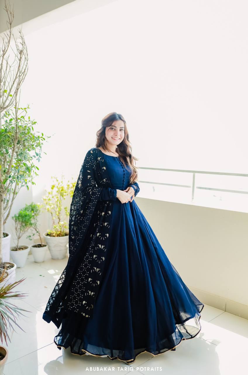 Moss Blue Anarkali Set