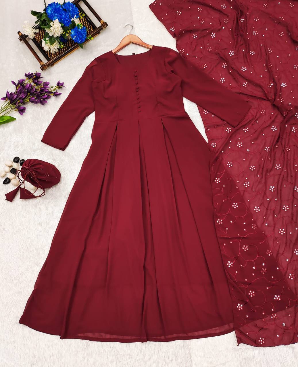 Maroon Color Readymade Anarkali Suit Set