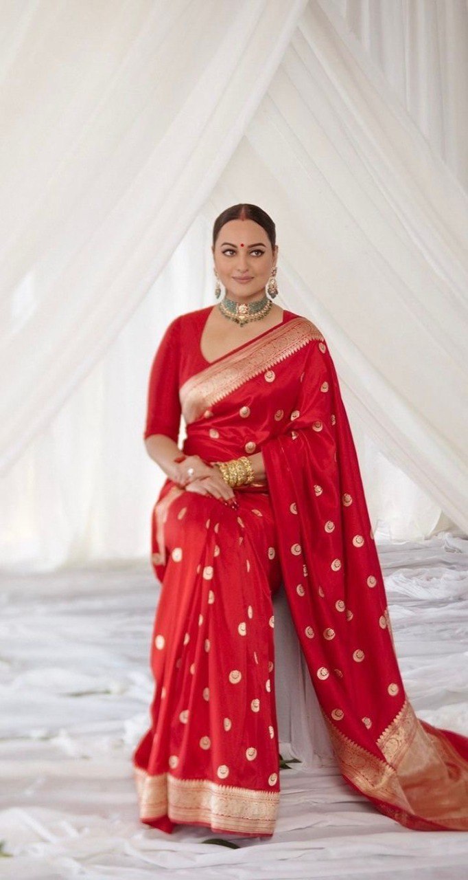 Most Trendy Wedding Special Red Banarasi Soft Silk Saree