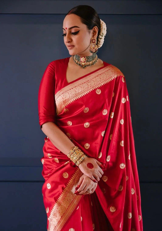 Most Trendy Wedding Special Red Banarasi Soft Silk Saree