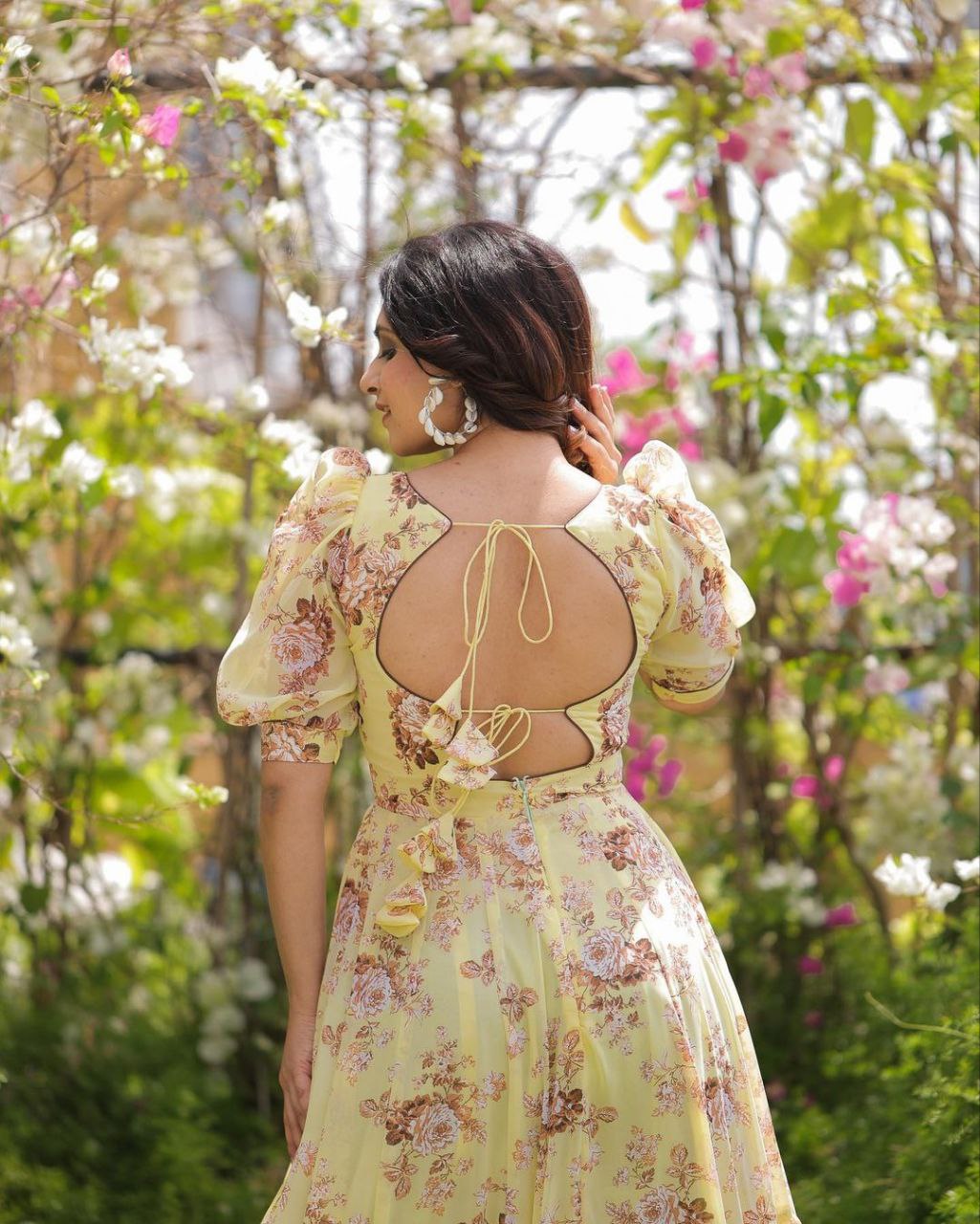 Enchanting Floral Backless Georgette Maxi Dress