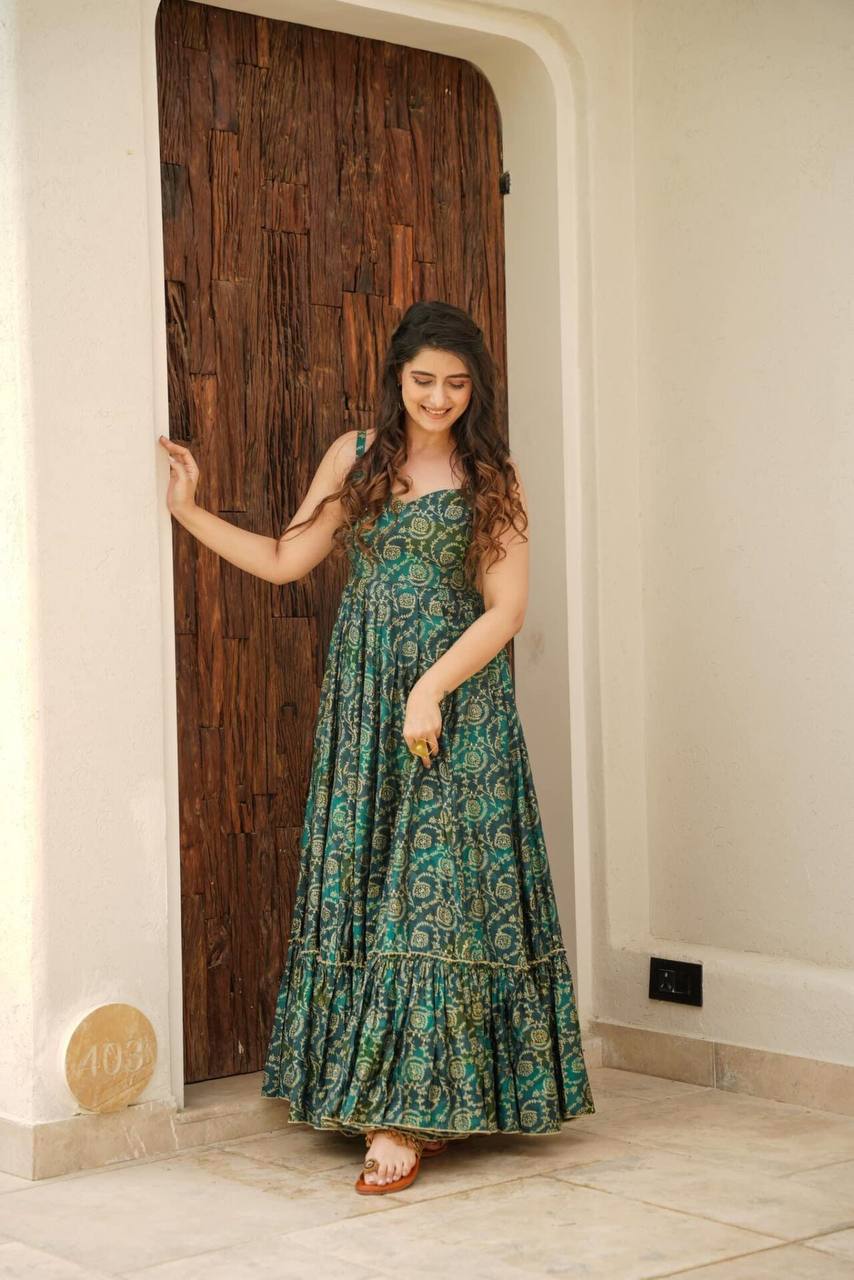 Gauhar Green Muslin Maxi Dress - Shree