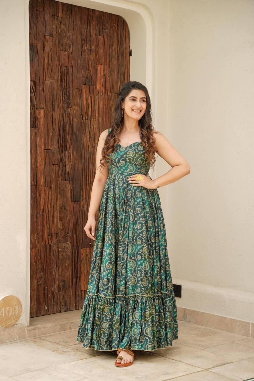 Gauhar Green Muslin Maxi Dress - Shree