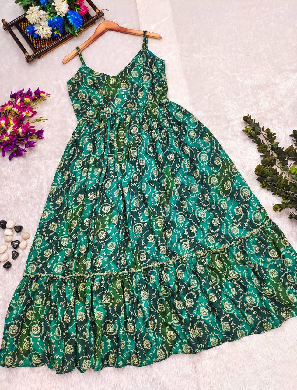 Gauhar Green Muslin Maxi Dress - Shree