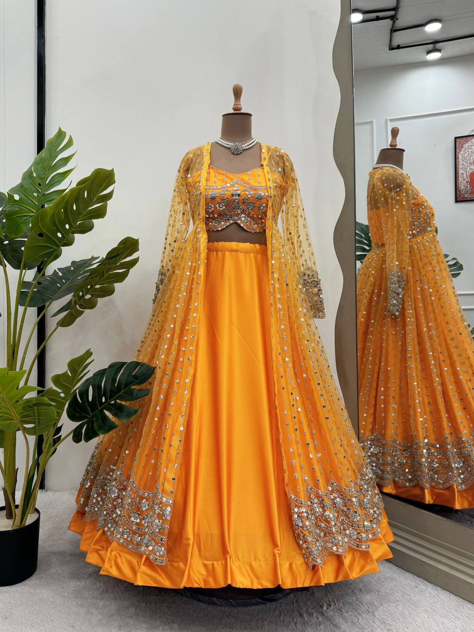 Wedding Wear Haldi Special Orange Color Lehenga Choli With Koti