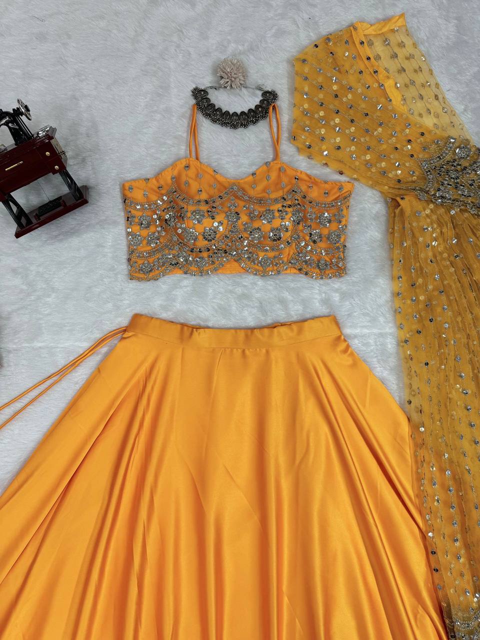 Wedding Wear Haldi Special Orange Color Lehenga Choli With Koti