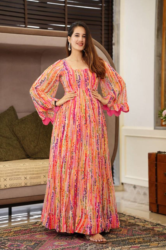 Faux Georgette Printed Gown