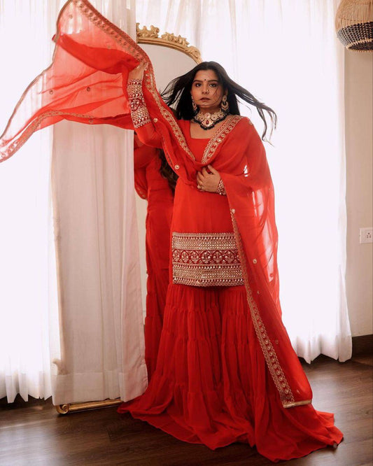 RED SCARLET SHARARA | Shree Fashion