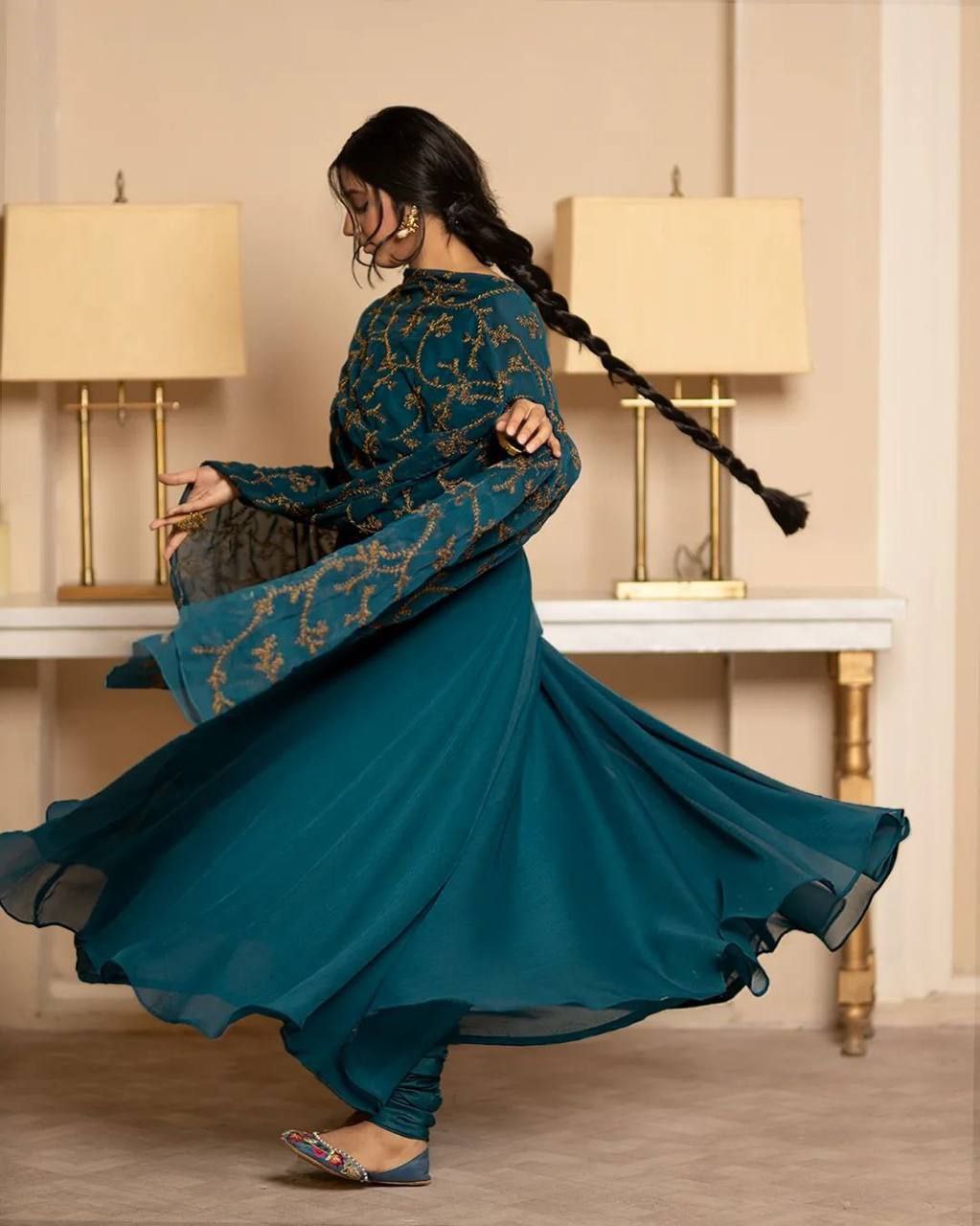 Deep Blue Flared Lined Anarkali Suit Set