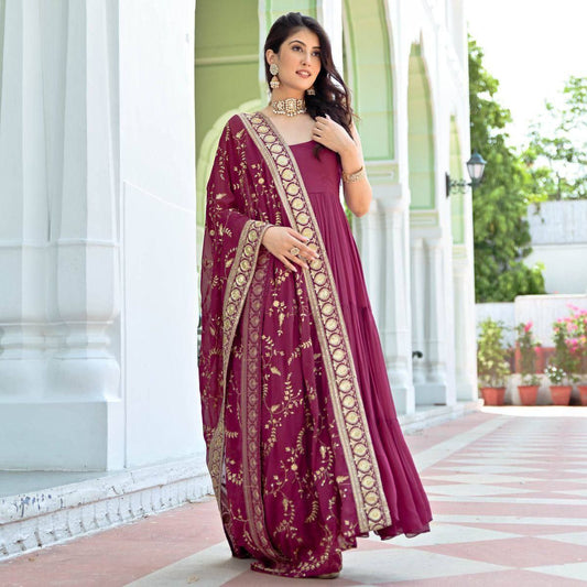 Georgette Anarkali Gown With Embroiedered Dupatta