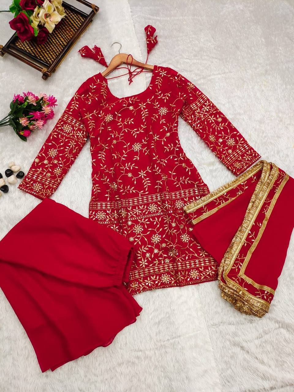 Faux Georgette Kurta Sharara Set