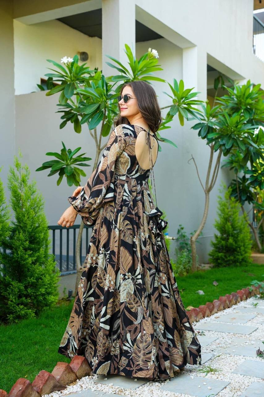 Buy Black Digital Printed Fully Flared Gown