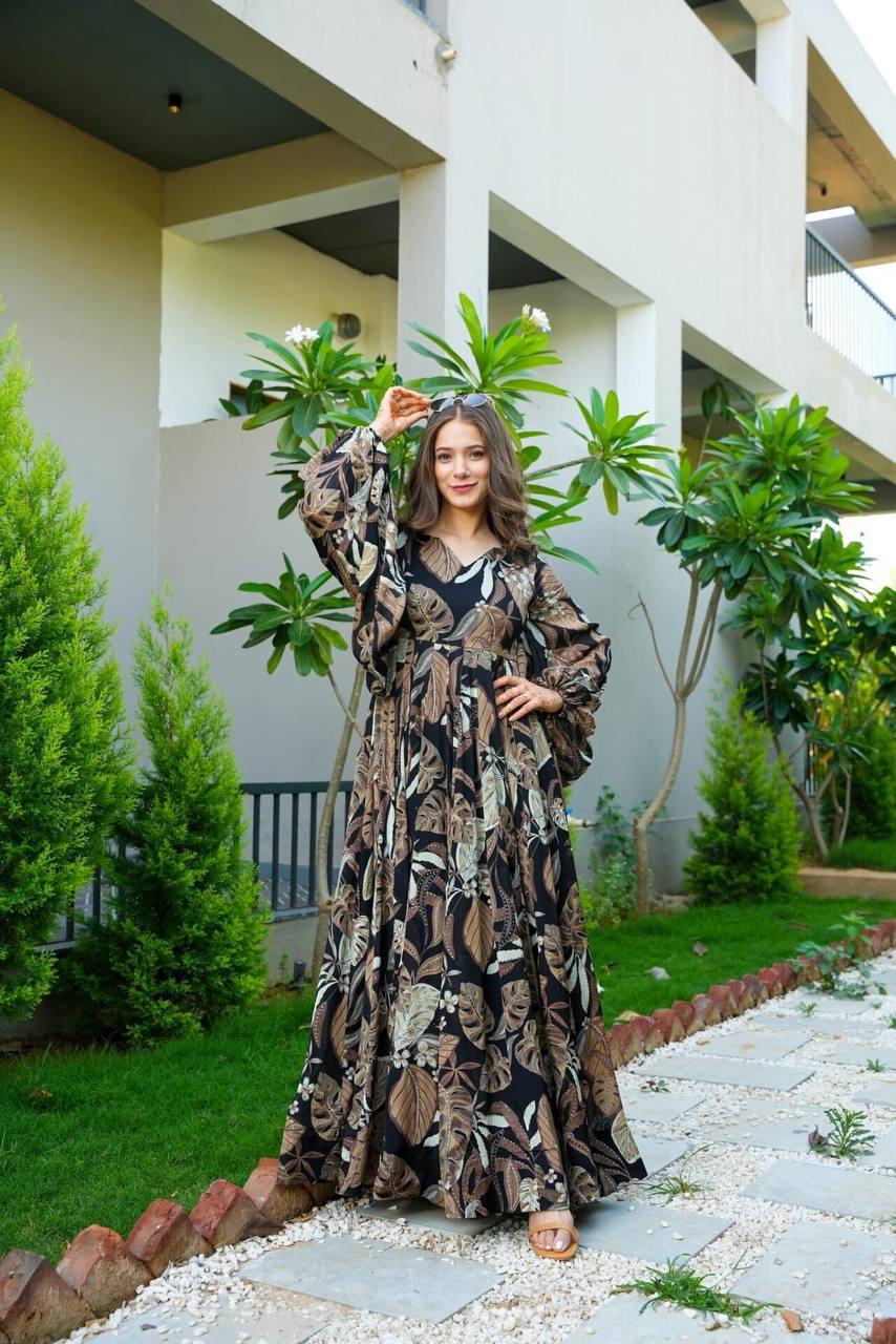 Buy Black Digital Printed Fully Flared Gown