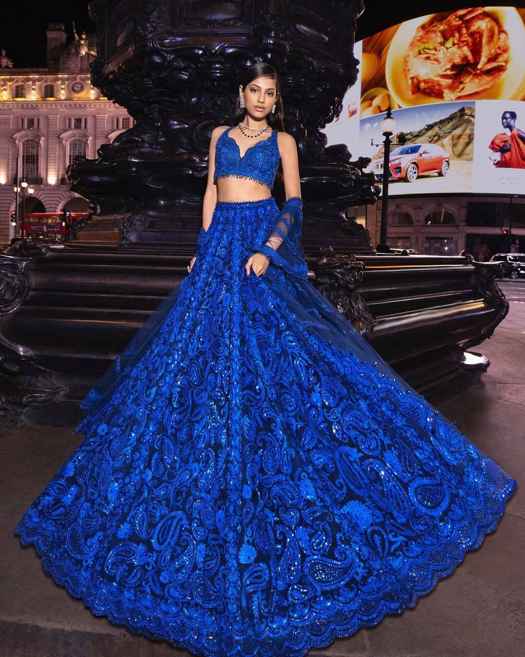 Actress Alaya F Blue Crop Top  Lehenga Choli