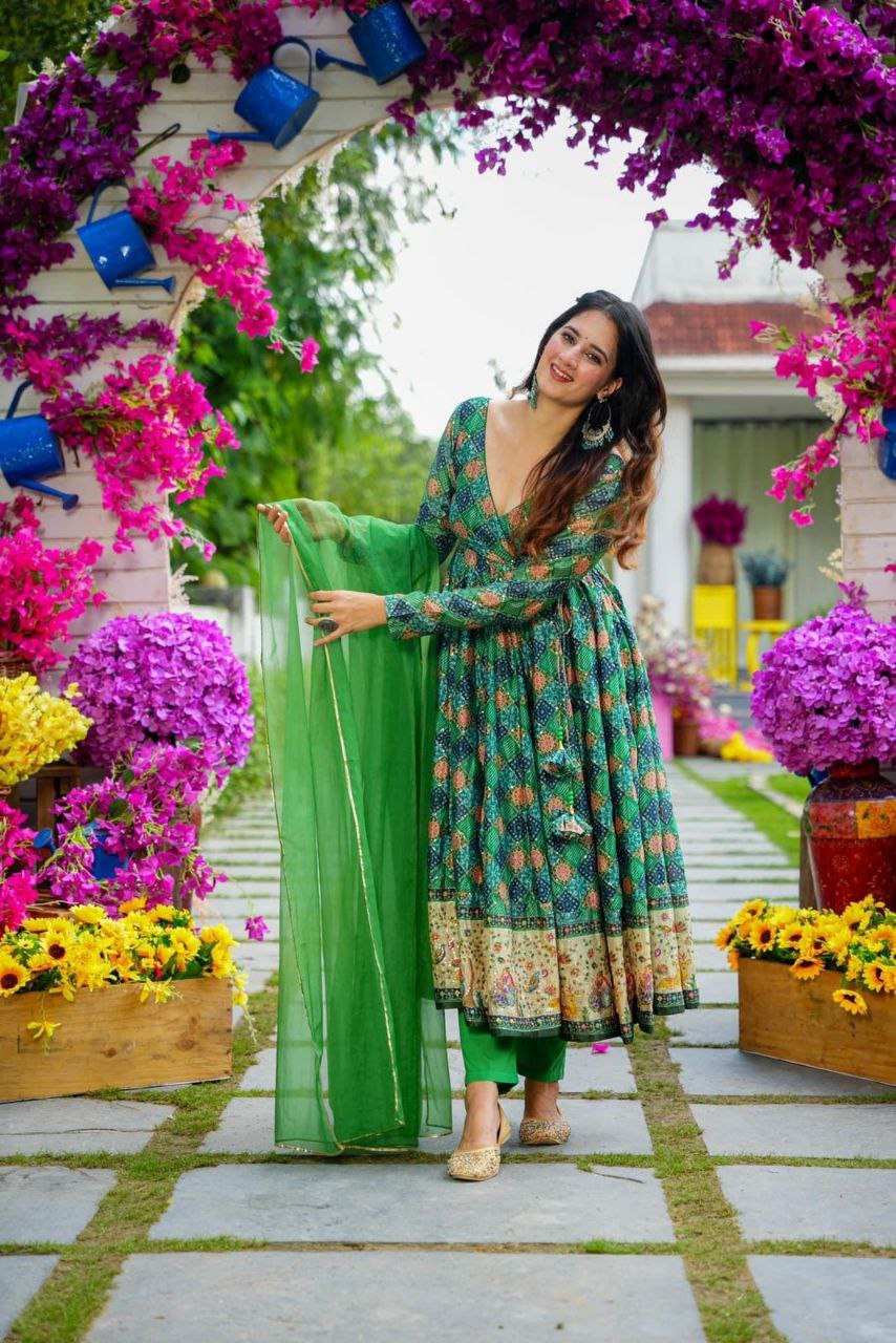 Avanika Green Angrakha Suit Set - shree fashion