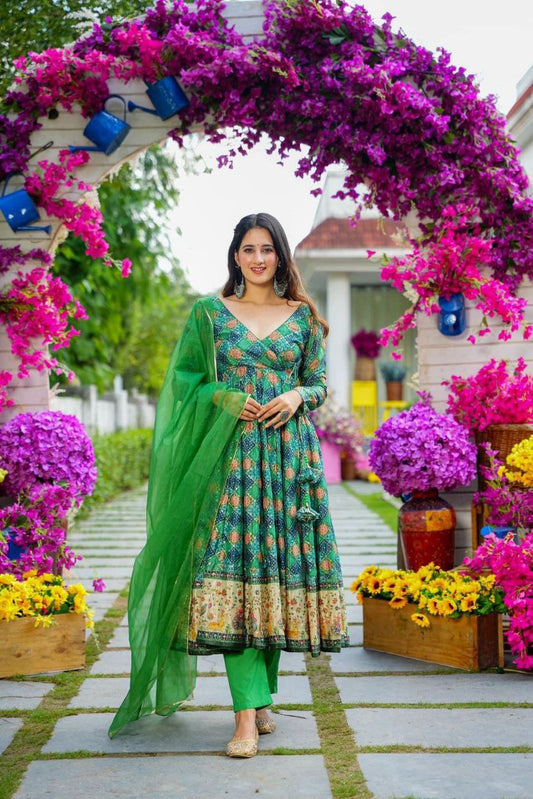 Avanika Green Angrakha Suit Set - shree fashion