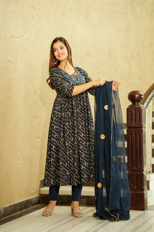 Alia Pattern Kurti Pant & Dupatta Set