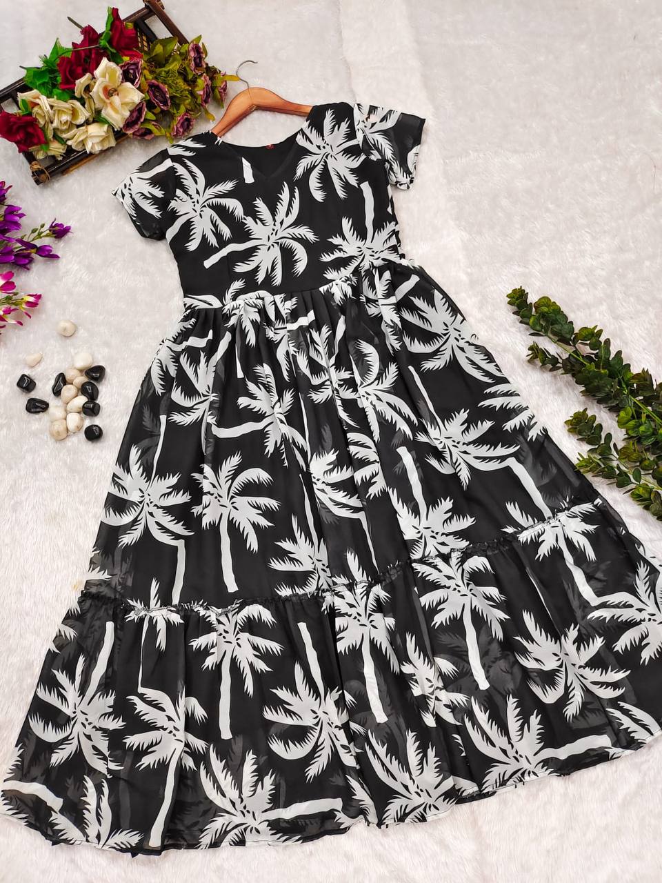 Beautiful Pure Cotton Printed Flower Middi Gown