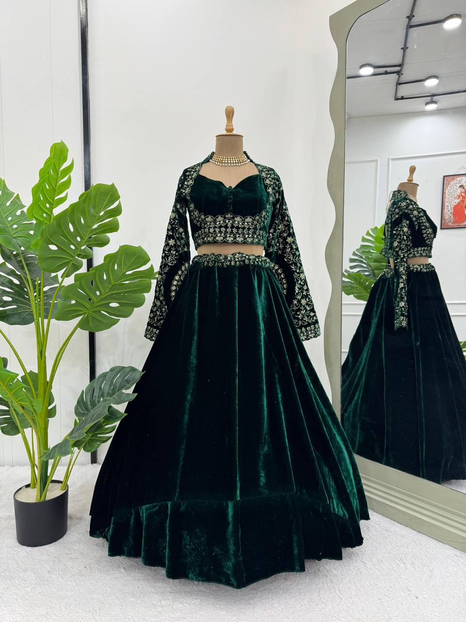 Emerald Premium Viscous Velvet Lehenga Set - shree fashion