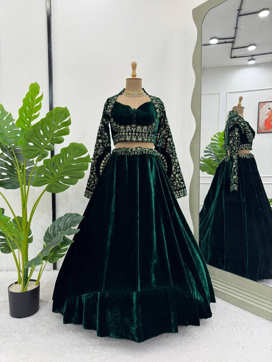 Emerald Premium Viscous Velvet Lehenga Set - shree fashion