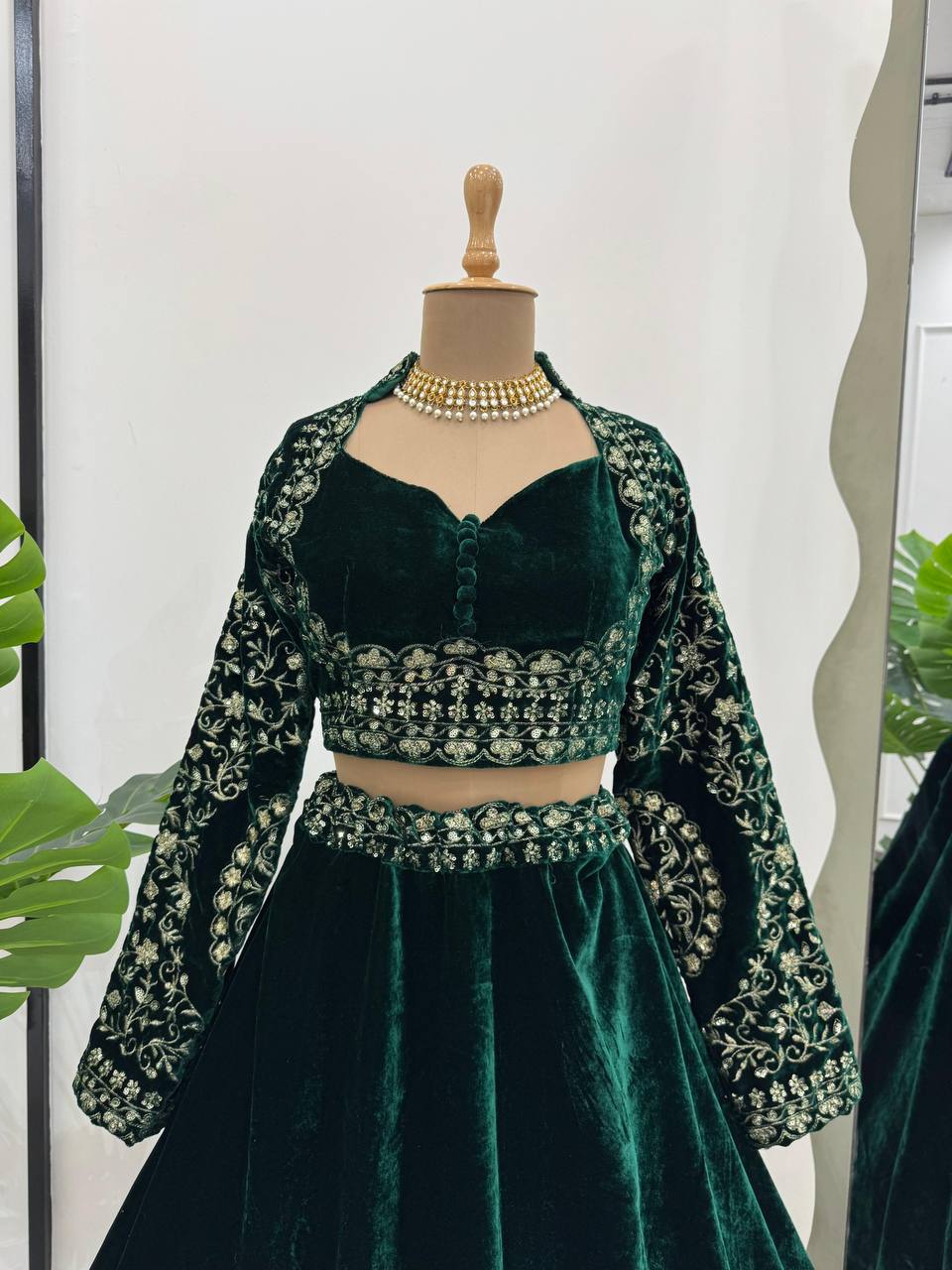 Emerald Premium Viscous Velvet Lehenga Set - shree fashion