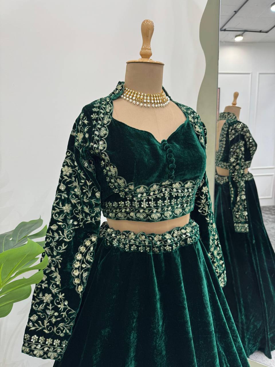 Emerald Premium Viscous Velvet Lehenga Set - shree fashion