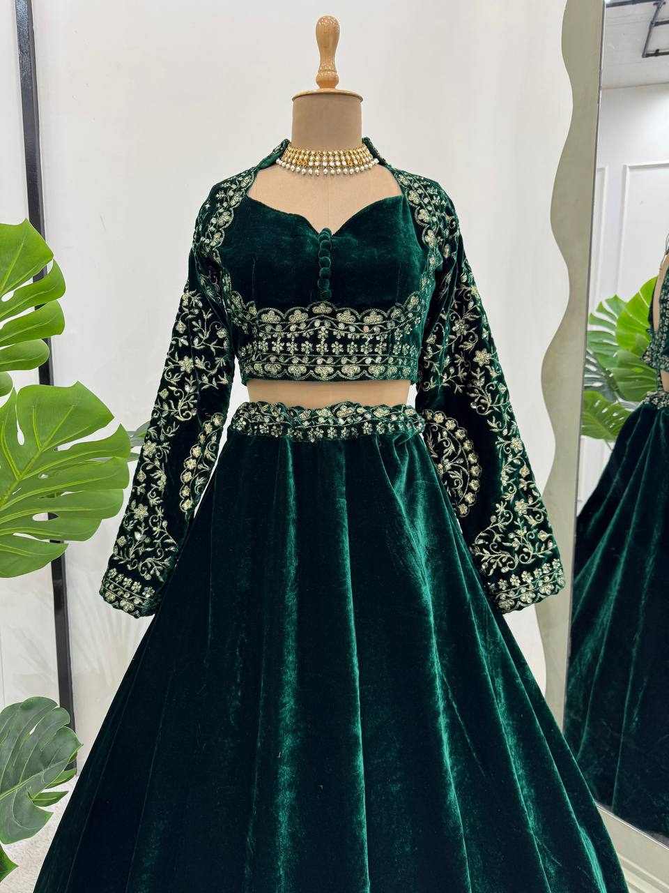 Emerald Premium Viscous Velvet Lehenga Set - shree fashion