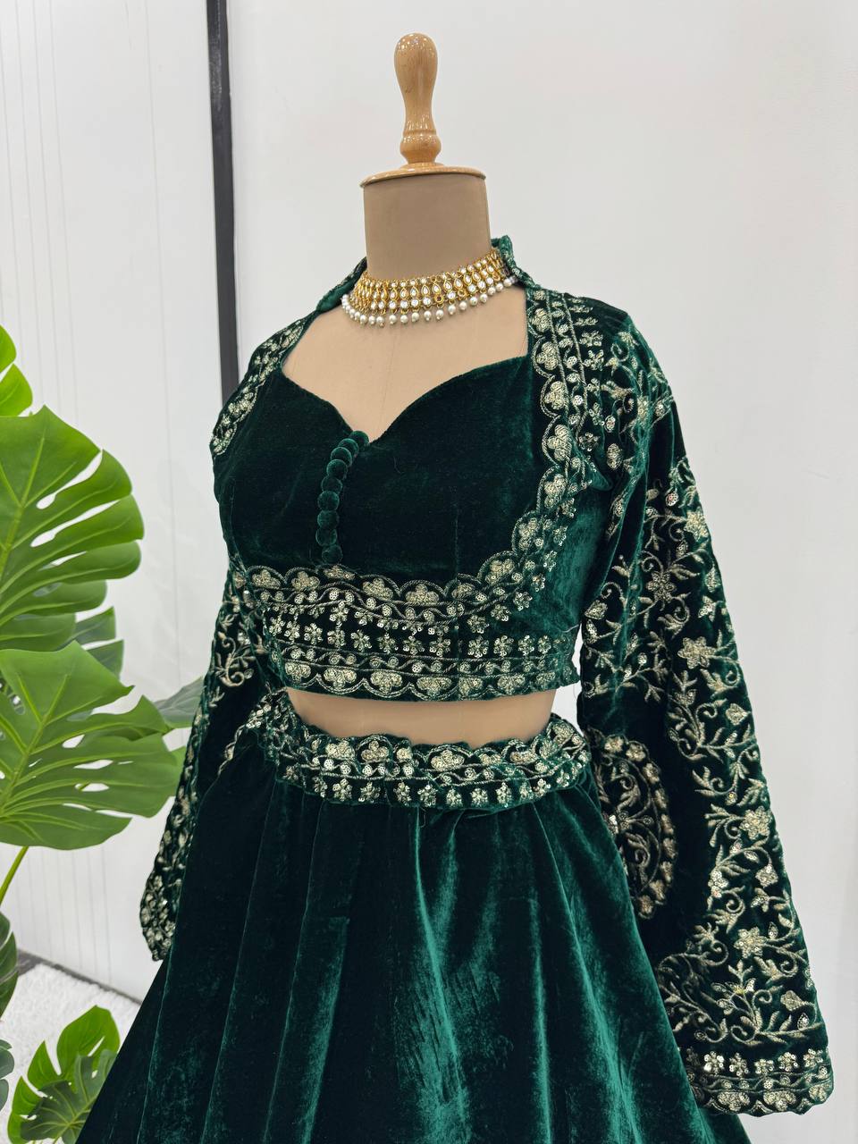 Emerald Premium Viscous Velvet Lehenga Set - shree fashion