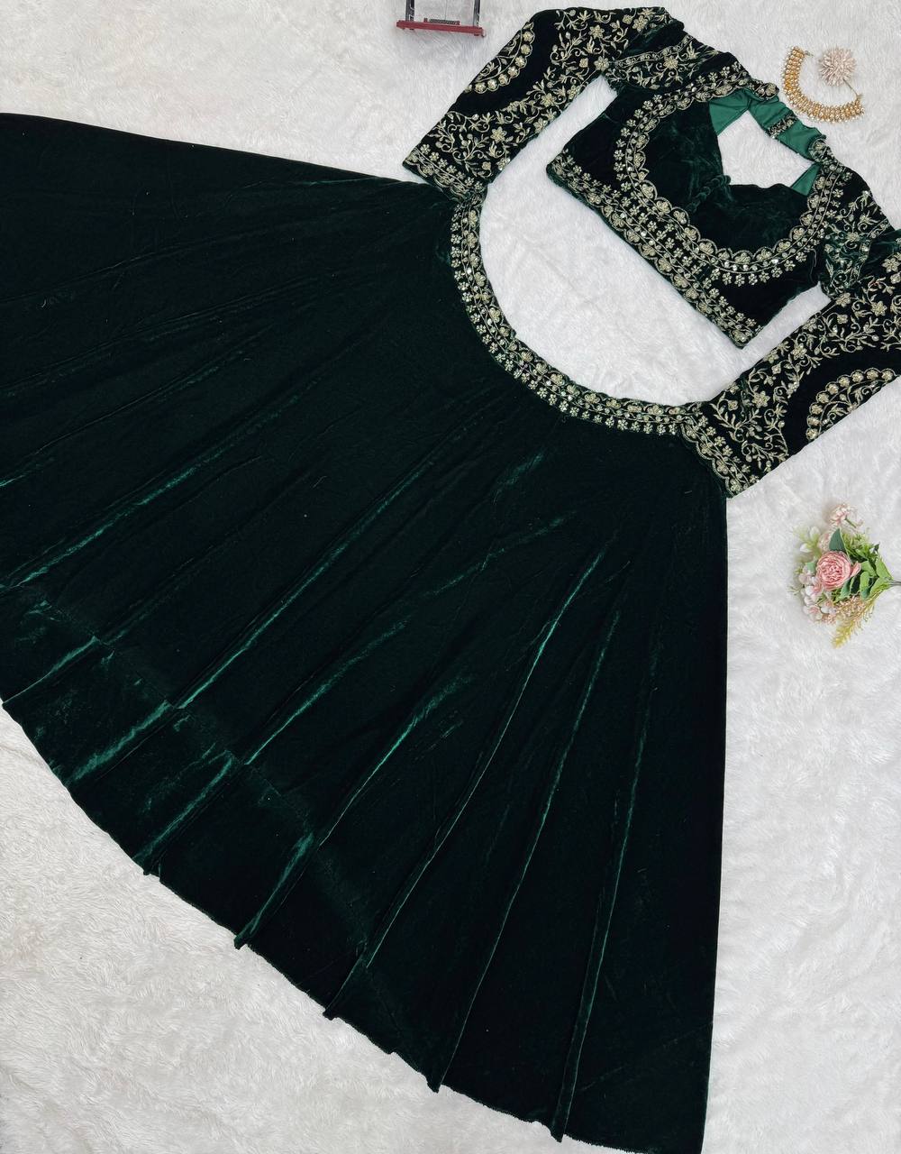 Emerald Premium Viscous Velvet Lehenga Set - shree fashion