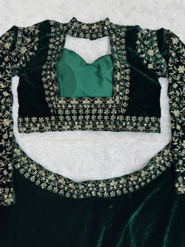 Emerald Premium Viscous Velvet Lehenga Set - shree fashion