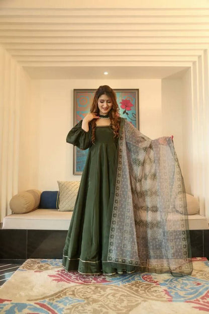 Teal Green Silk Maxi Set - shree fashion